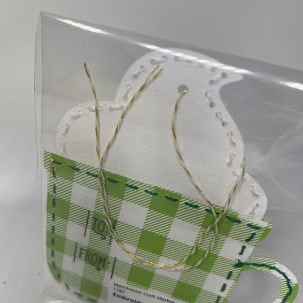 Embroidered mug gift tag