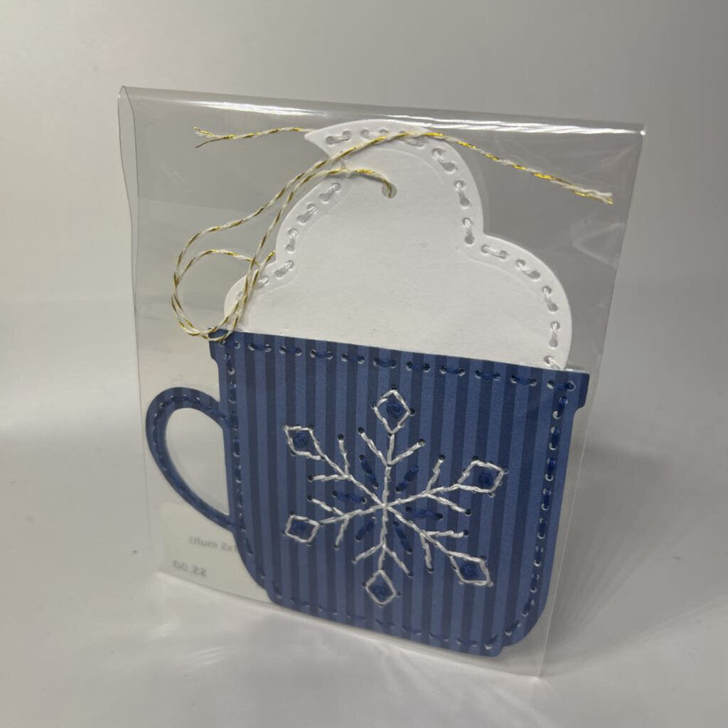 Embroidered mug gift tag