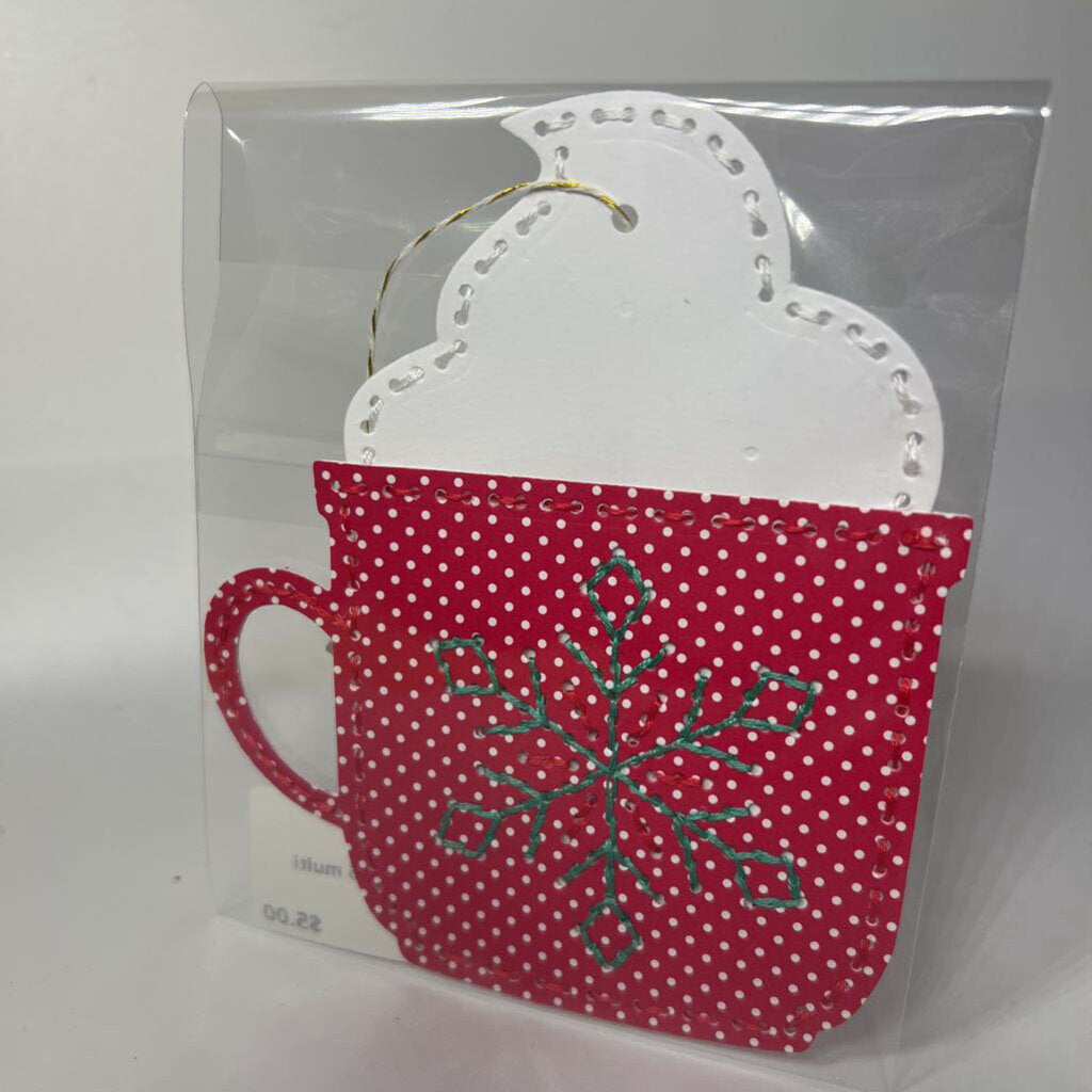 Embroidered mug gift tag