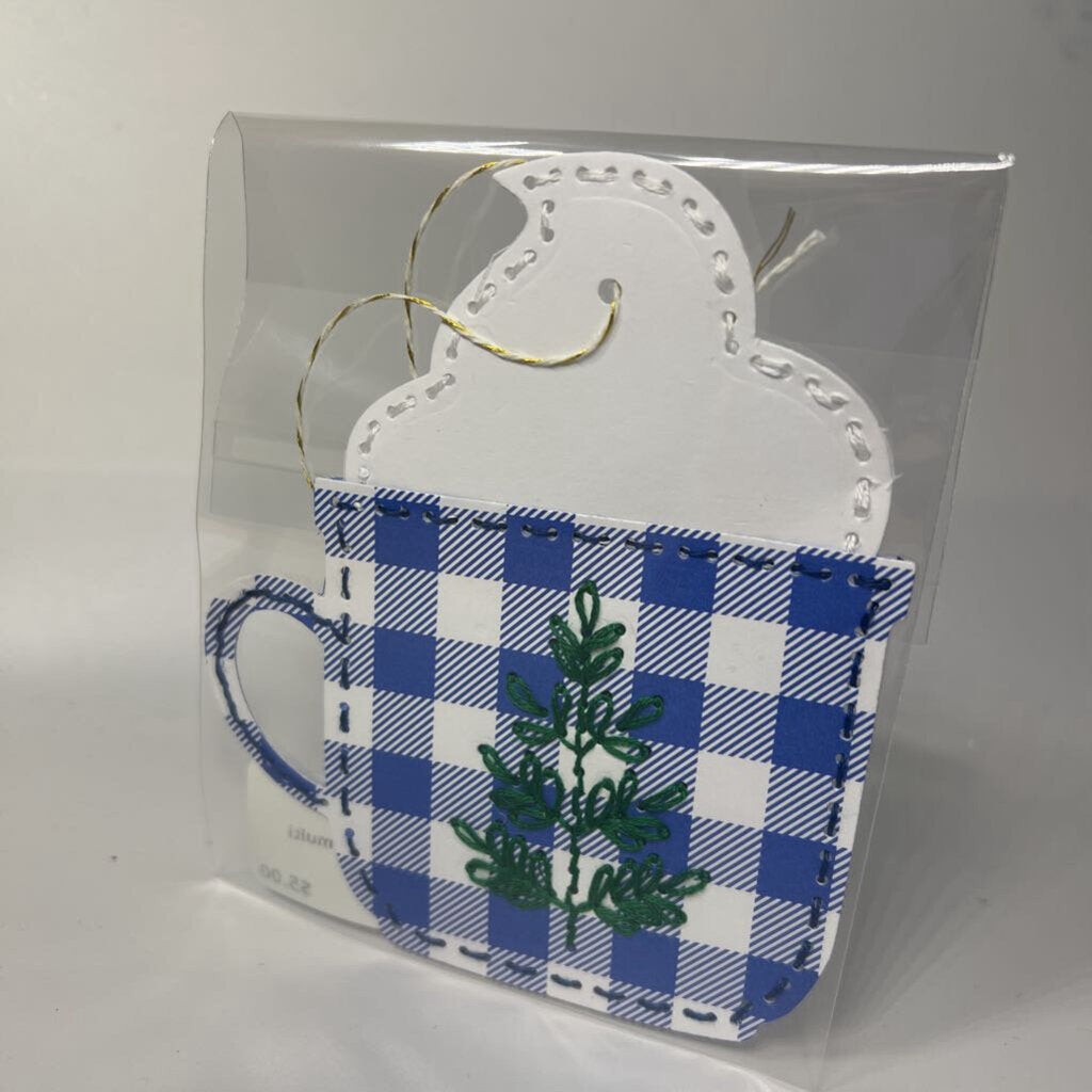 Embroidered mug gift tag