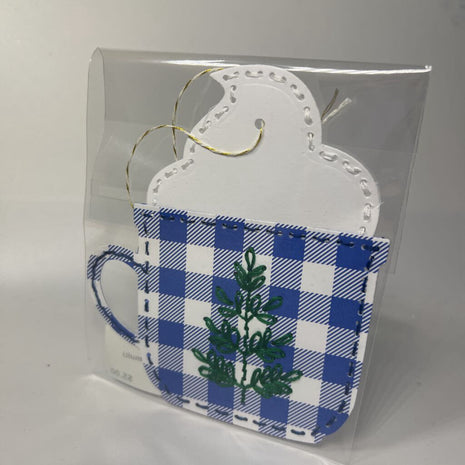 Embroidered mug gift tag