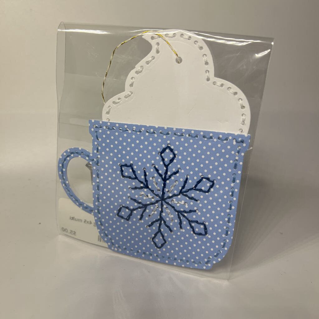 Embroidered mug gift tag