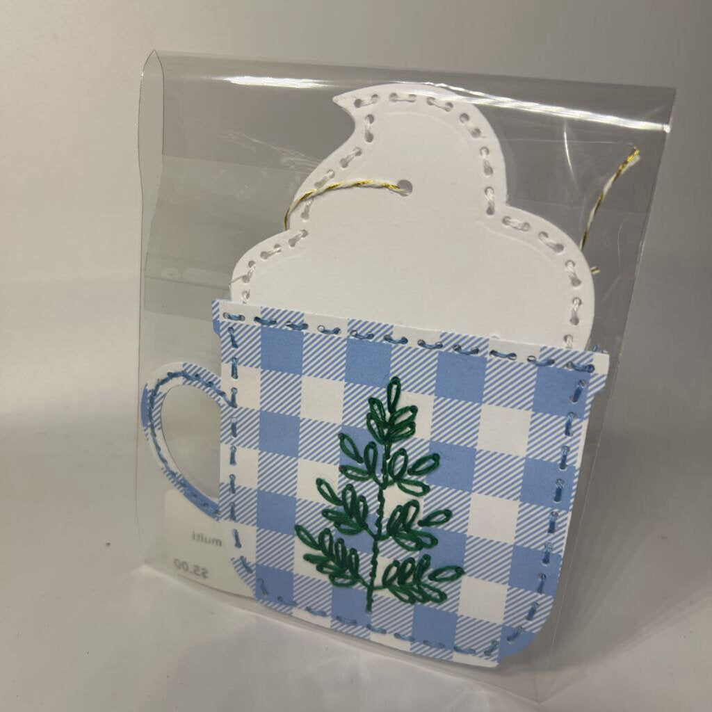 Embroidered mug gift tag