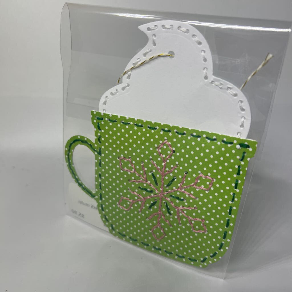 Embroidered mug gift tag