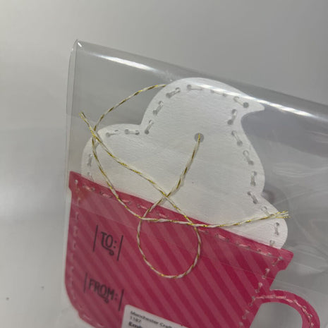 Embroidered mug gift tag