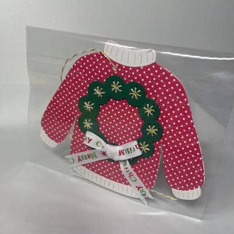 Stitched sweater gift tag