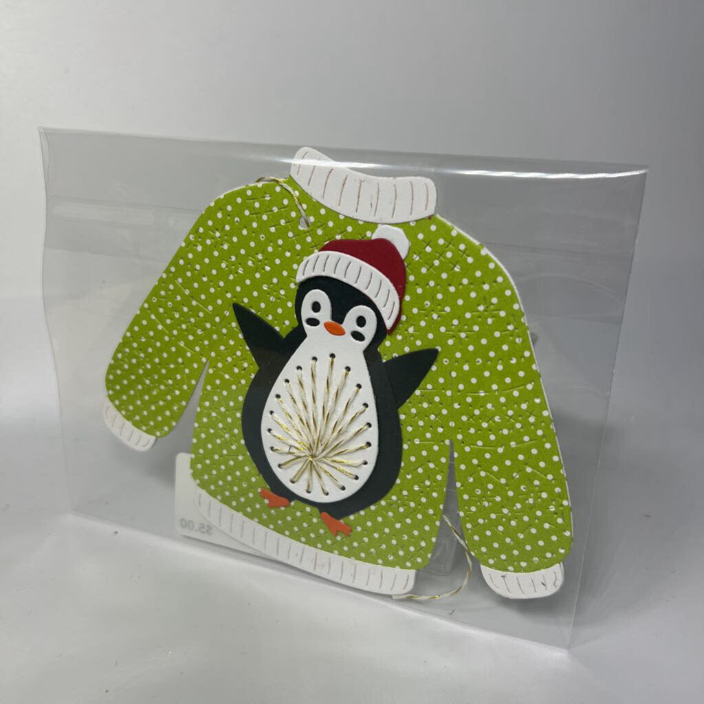 Stitched sweater gift tag