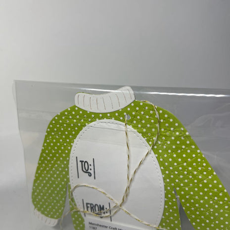 Stitched sweater gift tag