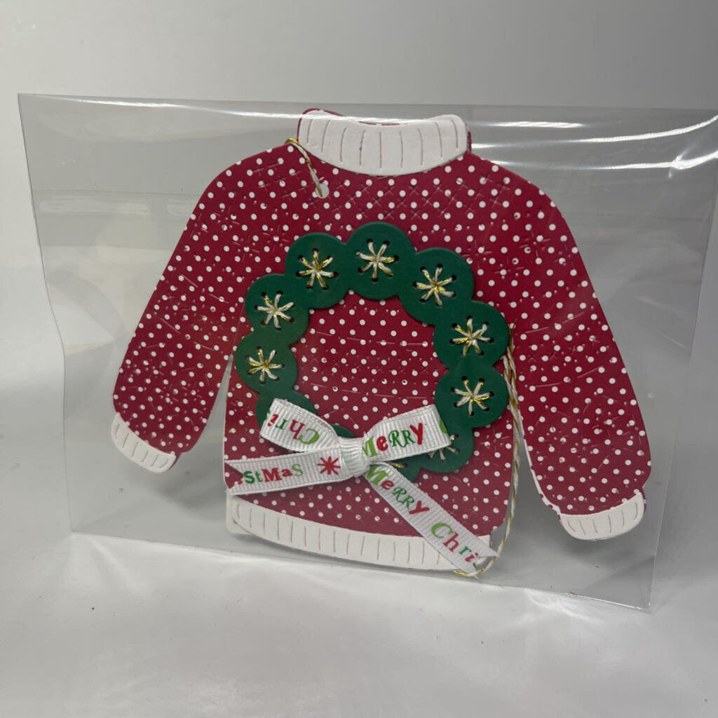 Stitched sweater gift tag