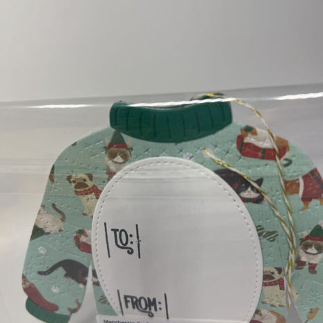 Stitched sweater gift tag