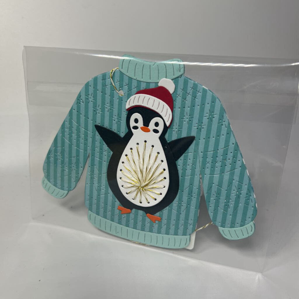 Stitched sweater gift tag