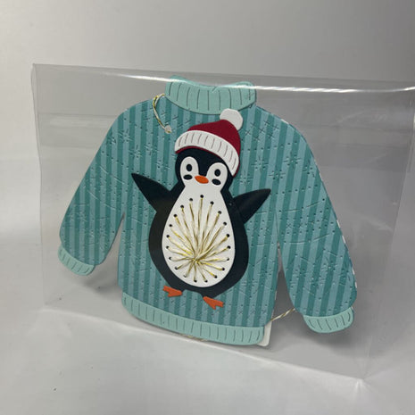 Stitched sweater gift tag