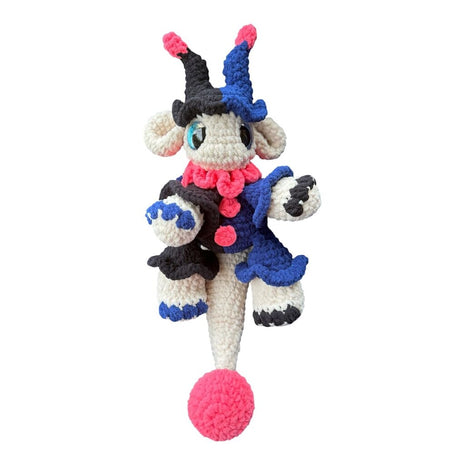 Crocheted jester dragon stuffie