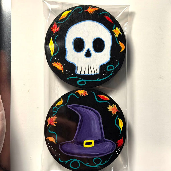 Coasters Set Skull and Witch Hat