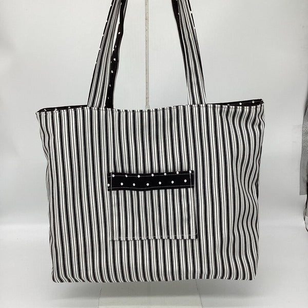 Black and white polka dot / black & white reversible tote bag