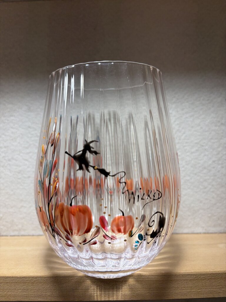 orange pumpkin witch stemless
