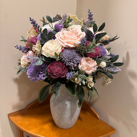 Tall Vase Filled with Pinks and Purple Sola Wood Flowers