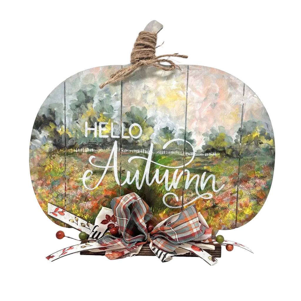 Hello autumn hand painted fall scene