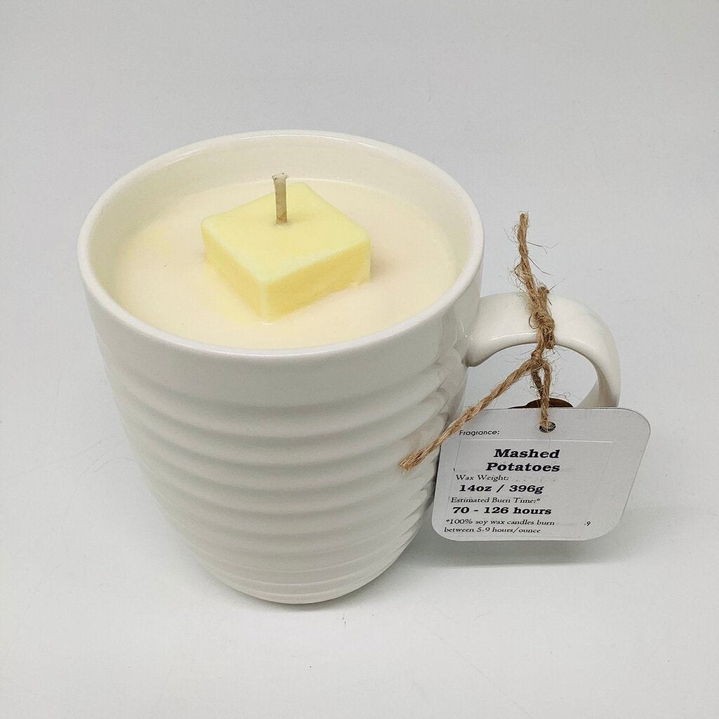 Mashed Potatoes (White Ridged Mug) - Mug Candle- 100% Soy Wax