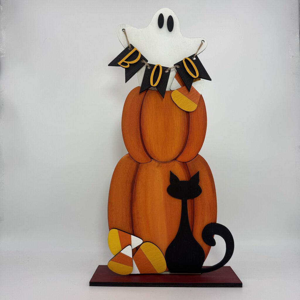 "Boo" Ghost-Pumpkin Porch Stand