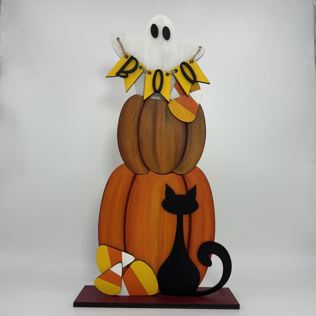 "Boo" Ghost-Pumpkin Porch Stand