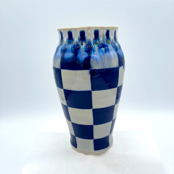 Vase- Cobalt/White Gingham