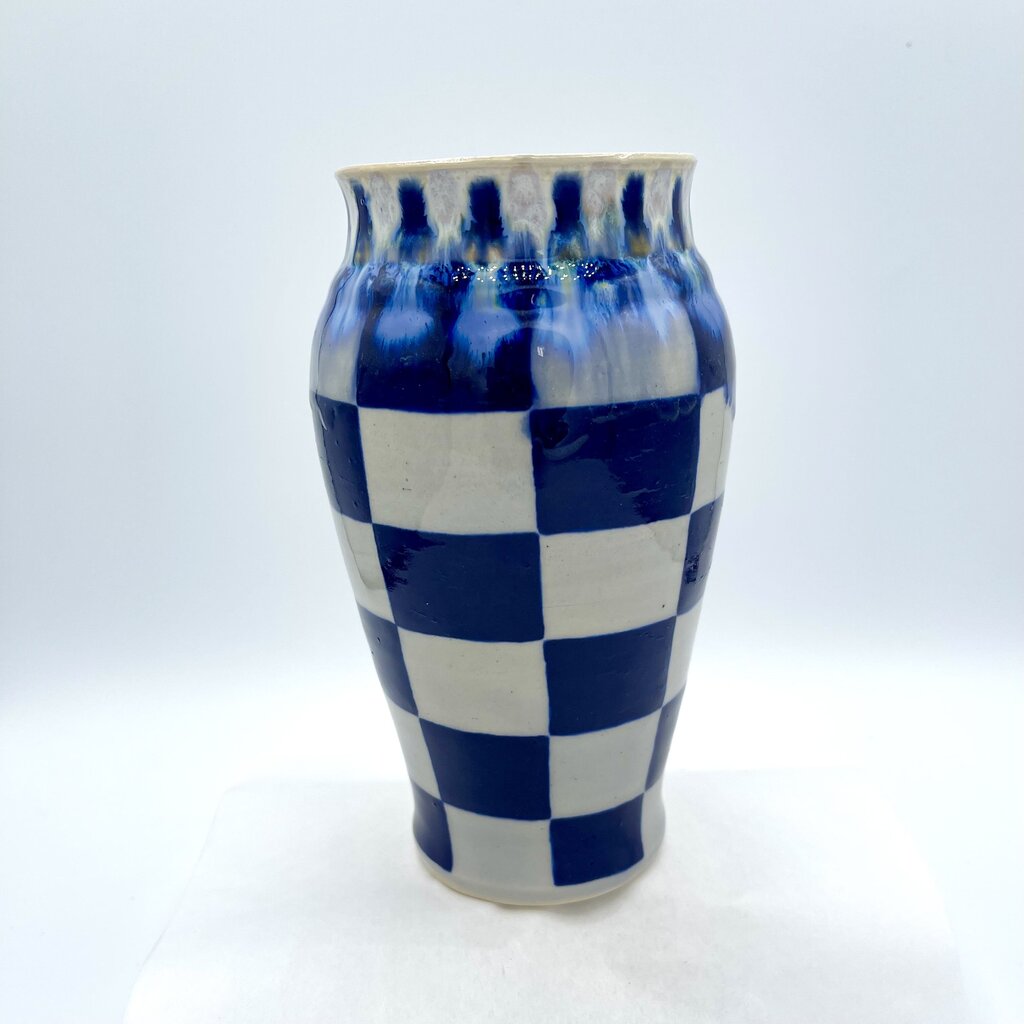 Vase- Cobalt/White Gingham