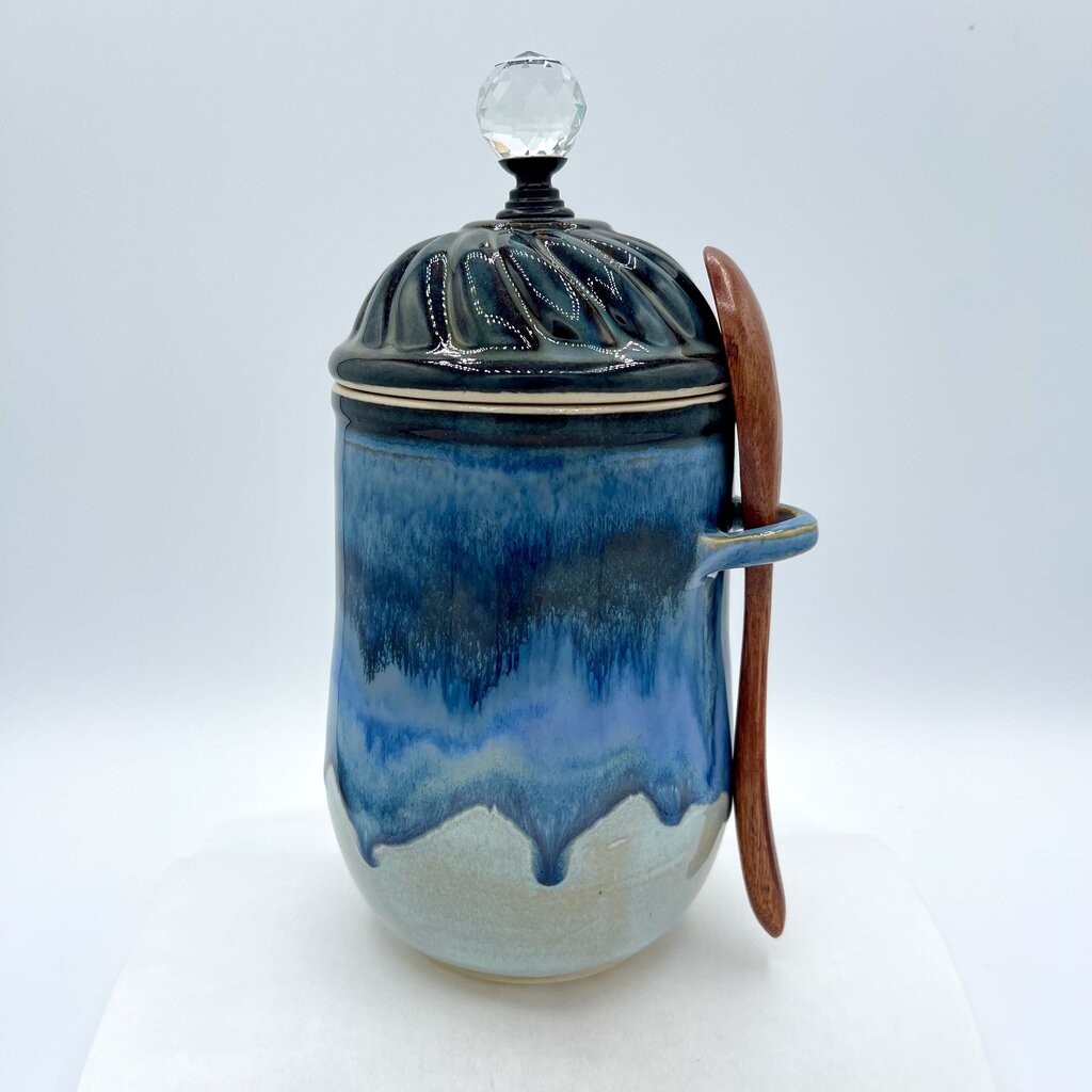 Tea/Coffee Jar w/spoon- Pearl/Blue/Obsidian