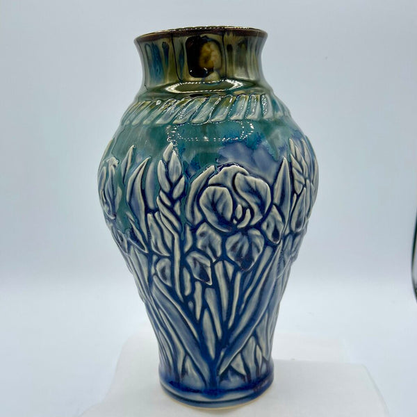 Hand carved Iris Vase