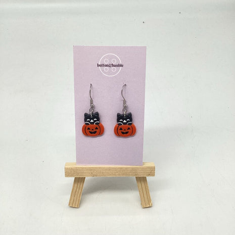 Cat Pumpkin Dangle Earrings