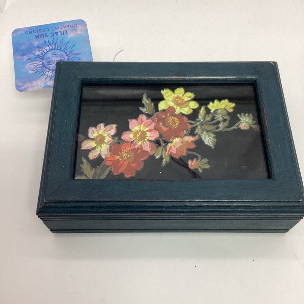 Upcycled Jewelry Box-Boho Blue/Foral Transfers