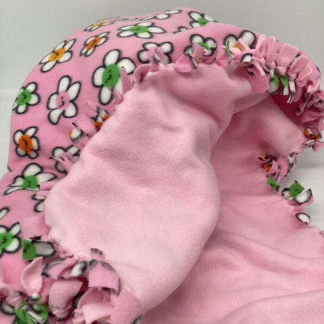 Fleece Blanket Pink flower w/ pink