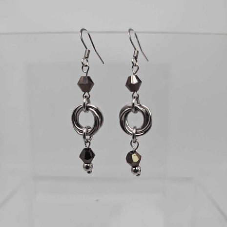Stainless Steel Mobius and Black Bead Earrings, Surgical Steel Ear Wires