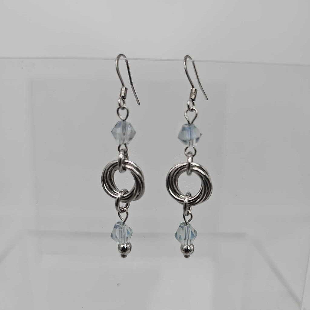 Stainless Steel Mobius and Metallic White Bead Earrings, Surgical Steel Ear Wires