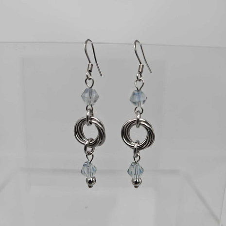 Stainless Steel Mobius and Metallic White Bead Earrings, Surgical Steel Ear Wires
