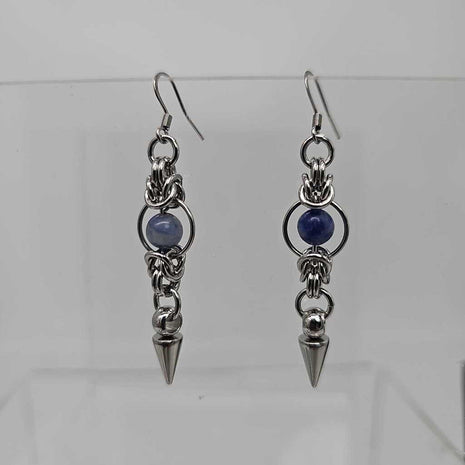 Stainless Steel Half Byzantine Sodalite Spike Earrings, Surgical Steel Ear Wires