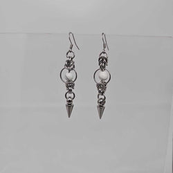 Stainless Steel Half Byzantine White Agate Spike Earrings, Surgical Steel Ear Wires - view 1