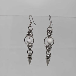 Stainless Steel Half Byzantine White Agate Spike Earrings, Surgical Steel Ear Wires - view 2