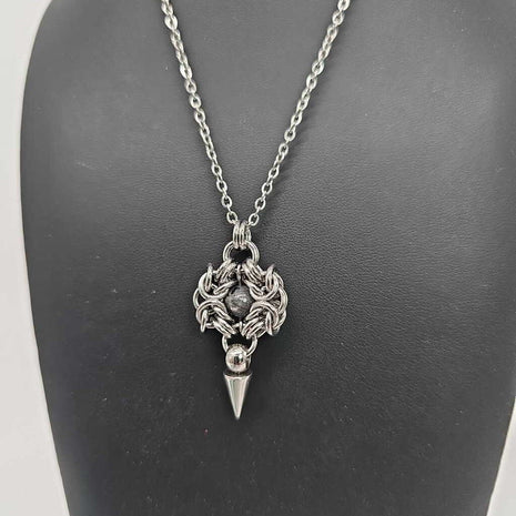 Stainless Steel Romanov with Labradorite and Spike Necklace, 20 inch Stainless Steel Chain