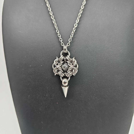 Stainless Steel Romanov with Labradorite and Spike Necklace, 20 inch Stainless Steel Chain