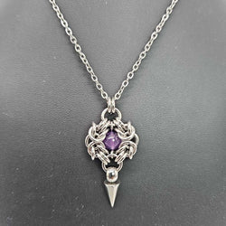 Stainless Steel Romanov with Amethyst and Spike Necklace, 20 inch Stainless Steel Chain - view 1