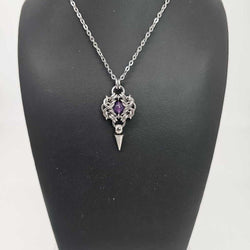 Stainless Steel Romanov with Amethyst and Spike Necklace, 20 inch Stainless Steel Chain - view 2