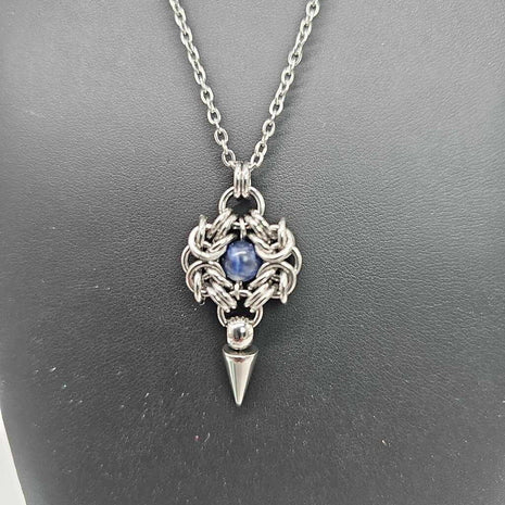 Stainless Steel Romanov with Sodalite and Spike Necklace, 20 inch Stainless Steel Chain