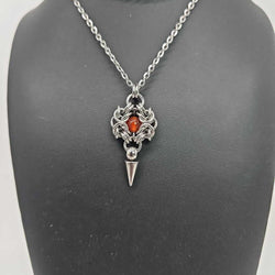 Stainless Steel Romanov with Carnelian and Spike Necklace, 20 inch Stainless Steel Chain - view 1