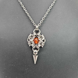 Stainless Steel Romanov with Carnelian and Spike Necklace, 20 inch Stainless Steel Chain - view 2