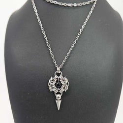 Stainless Steel Romanov with Black Agate and Spike Necklace, 20 inch Stainless Steel Chain - view 1