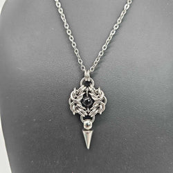 Stainless Steel Romanov with Black Agate and Spike Necklace, 20 inch Stainless Steel Chain - view 2