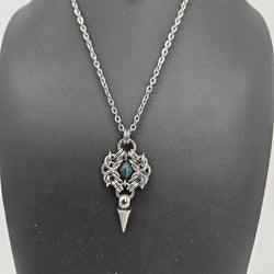 Stainless Steel Romanov with Indian Jasper and Spike Necklace, 20 inch Stainless Steel Chain - view 1