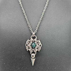 Stainless Steel Romanov with Indian Jasper and Spike Necklace, 20 inch Stainless Steel Chain - view 2