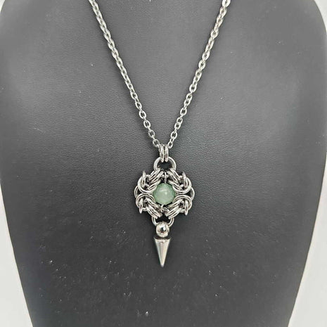 Stainless Steel Romanov with Aventurine and Spike Necklace, 20 inch Stainless Steel Chain